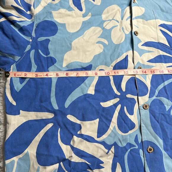 Tommy Bahama 100% Silk Blue Hawaiian Floral Button Down TShirt Lightweight B19 - Picture 4 of 8